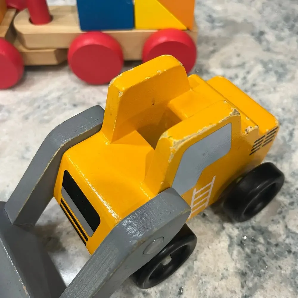 Melissa & Doug Wooden Stacking Train 12pc Set & Construction Front Loader Toy